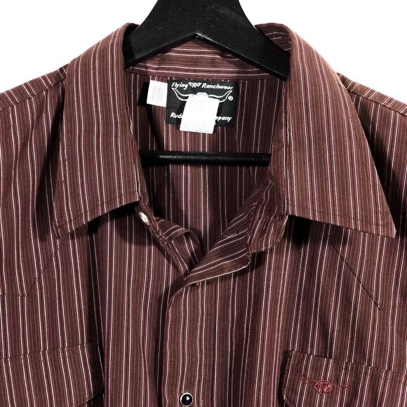 Vintage Western Pearl Snap Shirt Dark Red Black Stripe Flying R USA 18 1/2 37 - Picture 4 of 8